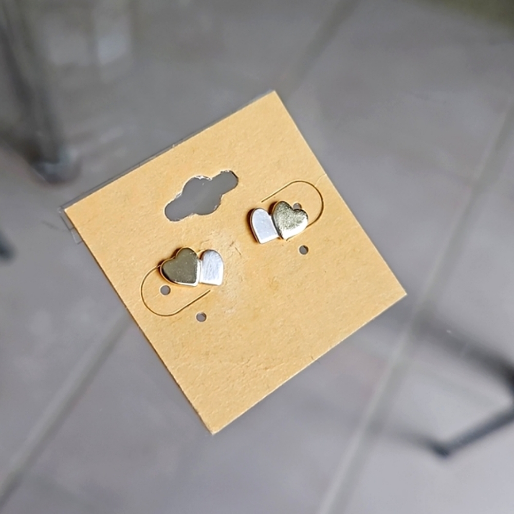 925 Silver Heart earrings, Post heart earrings, Gold plated
